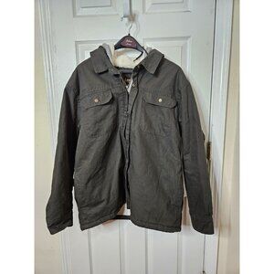 Men's Lee Canvas Work Wear Sherpa Lined Hooded Jacket Coat Black Large